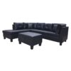 3 Piece Sofa With Left Chaise Lounge And Storage Ottoman, 2 Throw Pillows - Black - Image 2