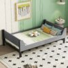 Twin Bed With Headboard, Footboard, Safeguards, Built-In Bed-End Book Storage Rack - Gray - Image 11