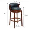 Cow Top Leather Wooden Bar Stool, 360 Degree Swivel Bar Height Chair With Backs For Home Kitchen - Dark Blue - Image 5
