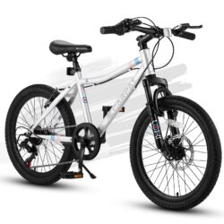 S20101 20" Kids' Bike, Boys Girls Mountain Bike Ages 8-12, 7 Speed Teenager Children Kids' Bicycles, Front Suspension Disc Brake Rear V-Brake, High Steel Frame - White