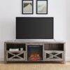 Industrial Farmhouse Metal Mesh Drop Down X Door 70" Fireplace TV Stand For 80" TVs - Gray Wash - Image 5
