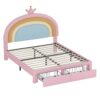 Full Size Upholstered Rainbow Design Bed, Velvet Princess Platform Bed With Storage Drawer, No Box - Spring Needed - Colorful / Pink - Image 4