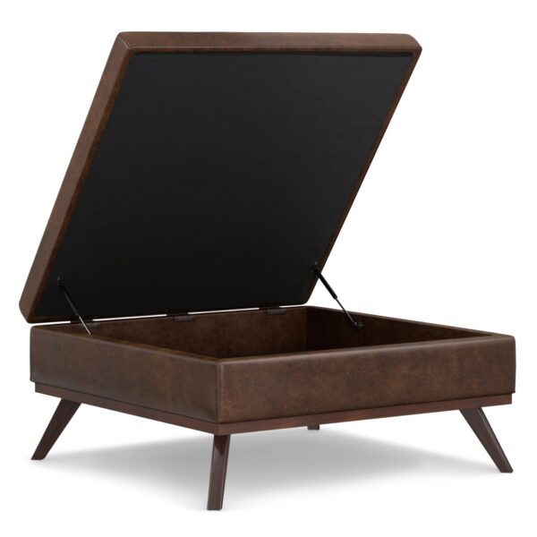 Owen - Extra Large Square Coffee Table Storage Ottoman - Distressed Chestnut Brown