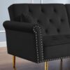 Velvet Tufted Sofa Couch With 2 Pillows And Nailhead Trim - Black - Image 3