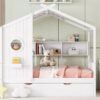 Full Size House Bed With Trundle, Modern Design For Kids With Storage Shlef - White - Image 20