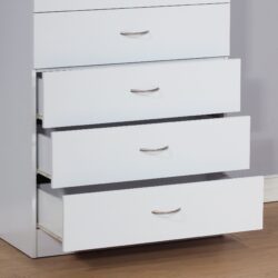 5 Drawer Chest Metal Handles Locking Top Drawer Metal Glide Rails White Melamine Laminate - White