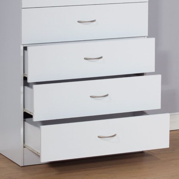 5 Drawer Chest Metal Handles Locking Top Drawer Metal Glide Rails White Melamine Laminate - White