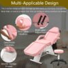 Massage Salon Tattoo Chair With Two Trays Esthetician Bed With Hydraulic Stool, Multi-Purpose 3-Section Facial Bed Table, Adjustable Beauty Barber Spa Beauty Equipment - Pink - Image 3