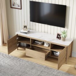 Modern TV Stand With LED Lights Entertainment Center TV Cabinet With Storage For Up To 80" For Gaming Living Room Bedroom - Natural Wood Wash