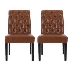 Broxton - Tuft Dining Rolltop Chair (Set of 2), Contemporary Design - Light Brown