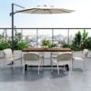 7 Piece Outdoor Dining Set With Acacia Wood Table And Iron Frame Chairs - Gray / Natural - Image 11