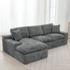 Cloud Sectional Sofa Upholstered Sofa Couch With Double-Layer Cushion And Side Pockets, Free Combined Sectional Sofa Full Compressed Sofa For Living Room - Gray - Image 3
