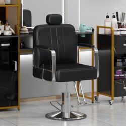 Premium Reclining Barber Chair Salon Chair For Hair Stylist With Heavy Duty Hydraulic Pump, 360° Rotation, Tattoo Chair Shampoo Beauty Salon Equipment, Max Load Weight 400 Lbs - Black