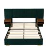 Upholstered Queen Size Bed Frame Of Velvet Tufted Headboard With Floating Nightstand LED / USB Built - Green - Image 8