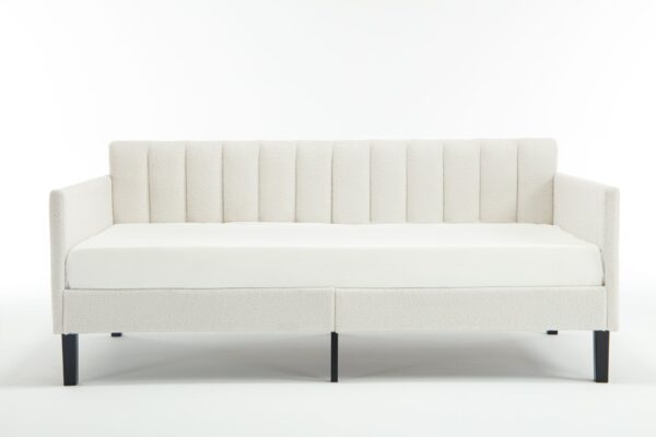 Elena - Twin Boucle Upholstered Daybed, Ribbed Tufted Backrest - Ivory