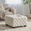 Modern Glam Ottoman With Velvet Upholstery And Button Tufted Design - Ivory - Image 2