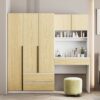 3 Door Storage Desk Wardrobe For Bedroom With Shelves And 3 Drawers - Natural - Image 12