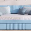 Upholstered Daybed Sofa Bed Twin Size With Trundle Bed And Slat - Light Blue - Image 10