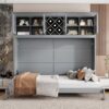 Queen Size Murphy Wall Bed With Top Cabinets & Wine Rack - Gray - Image 17