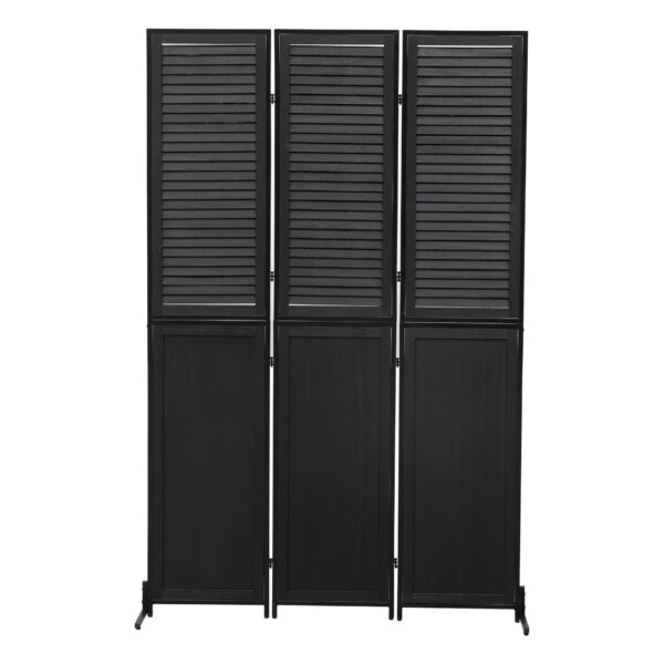Rustic 3 Panel Room Divider 6Ft Wood Folding Privacy Screen With Metal Frame And Louver Design - Black