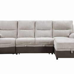 Kia - Sectional With Power And USB - Beige / Brown