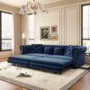 3 In 1 Pull Out Sofa Bed, Convertible Sleeper Sofa Bed, King Size Sofa Bed, Chaise Lounge, Velvet T3 Seater Sofa With Movable Ottoman, Tufted Design - Blue - Image 10