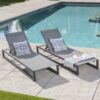 Chaise Lounge (Set of 2), Outdoor Patio Lounge Chairs With 5 Reclining Positions - Black / Gray - Image 3