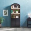 Modern 3 Shelf Open Arched Bookcase Cabinet - Black - Image 10