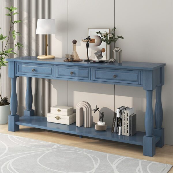 Console Table Long Console Table With Drawers And Shelf For Entryway, Hallway, Living Room - Navy