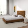Donald - Mid-Century Modern Velvet Platform Bed Queen - Cognac - Image 13