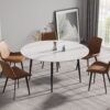 59.05" Modern Man-Made Stone Round Metal Dining Table-Position For 6 People - White / Black - Image 2