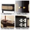 Boho Rattan Semi Circle End Table With Sliding Door, Elegant Wood Accent Table With Storage And Bottom Shelf - Black - Image 6