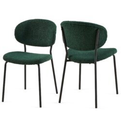 Boucle Dining Chairs, Dining Chairs With Metal Legs For Dining Room, Kitchen, Living Room (Set of 2) - Dark Green