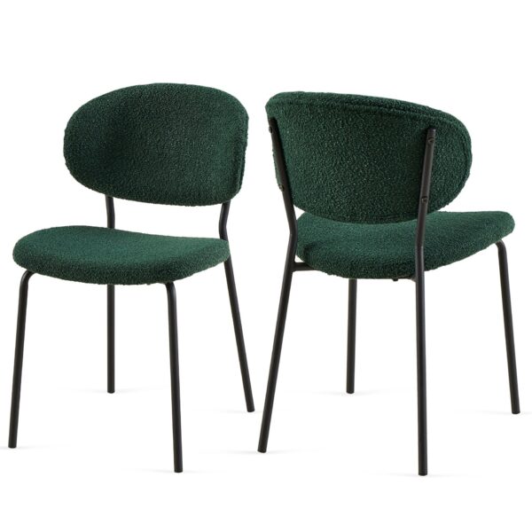 Boucle Dining Chairs, Dining Chairs With Metal Legs For Dining Room, Kitchen, Living Room (Set of 2) - Dark Green