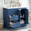 Bathroom Vanity With Ceramic Sink, Bathroom Storage Cabinet With 2 Drawers & Shelf, Freestanding Bathroom Cabinet - Blue - Image 4