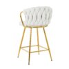 Modern Design High Stool With Gold Plated Legs Linen Bar Chair For Kitchen Dining And Cafe (Set of 2) - White - Image 14