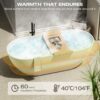 59" Freestanding Solid Surface Bathtub, Luxury Man-Made Stone Resin Freestanding Soaking Bathtub With Overflow And Pop-Up Drain For Contemporary Bathroom 22S03-59Gw - Glossy White - Image 4