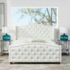 Fontana - Queen Wingback Upholstered Platform Bed Frame - Antique White - Image 9