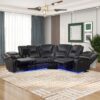 Modern Faux Leather Manual Reclining With Center Console With LED Light Strip, Living Room Furniture Set, Symmetrical Couch With 2 Cup Holders And Storage For Living Room - Black - Image 4