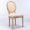 French Style Solid Wood Frame Antique Painting Linen Fabric Rattan Back Dining Chair (Set of 2) - Cream / Beige - Image 3