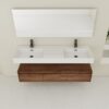 Modern Wall Mounted Bathroom Vanity With Dual Resin Sink And Soft Close Drawers - Brown Ebony - Image 5