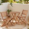 3 Piece Acacia Bistro Set, Folding Patio Furniture For Garden Backyard Balcony Porch With 1 Coffee Table And 2 Foldable Chairs - Light Brown - Image 3