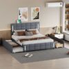 Queen Size Upholstered Platform Bed With Trundle And Drawers - Gray - Image 20