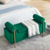 Elegant Upholstered Velvet Storage Bench With Cylindrical Arms And Iron Legs - Green - Image 4