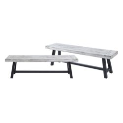 Tranquilizer - Outdoor Acacia Wood Bench With Slat Panel Design (Set of 2) - Sandblasted Light Gray / Black