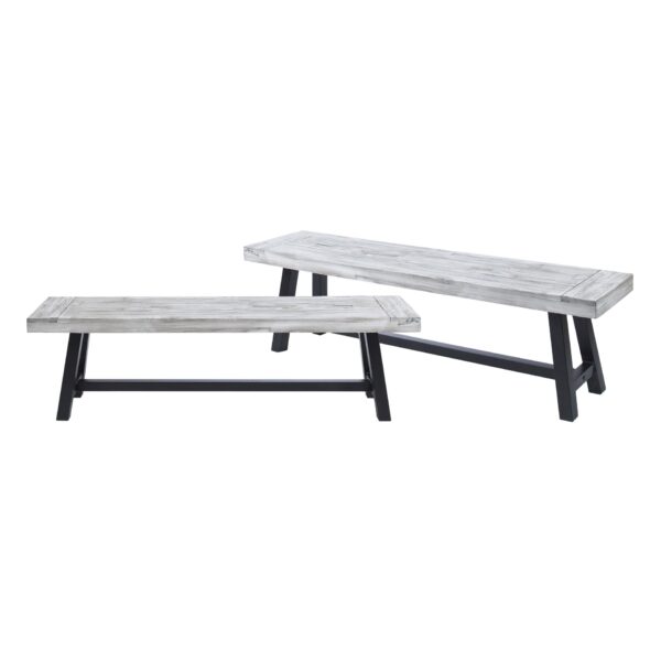 Tranquilizer - Outdoor Acacia Wood Bench With Slat Panel Design (Set of 2) - Sandblasted Light Gray / Black