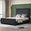 Queen Size Upholstered Bed With Slats Support, No Box Spring Needed - Black - Image 7