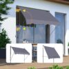 Manual Retractable Patio Awning UV Resistant Polyester Sun Shade & No Drill Installation - Gray - Image 8