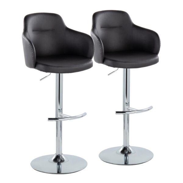 Boyne - Contemporary Adjustable Barstool With Swivel With Rounded T Footrest (Set of 2) - Chrome / Black