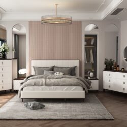 Carena - 5 Piece Bedroom Set (Eastern King Dresser Chest Mirror Nightstand) - Brown / Light Gray / White